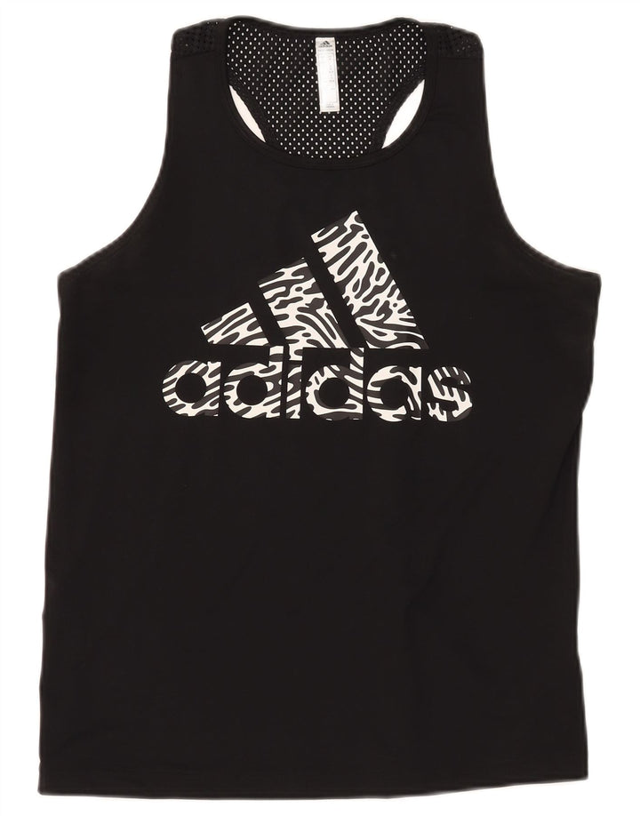 ADIDAS Womens Graphic Vest Top UK 12/14 Médio Preto Poliéster