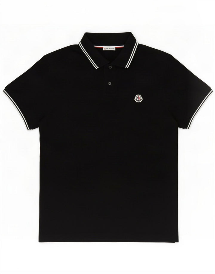 Camisa polo masculina Moncler de algodão preto médio