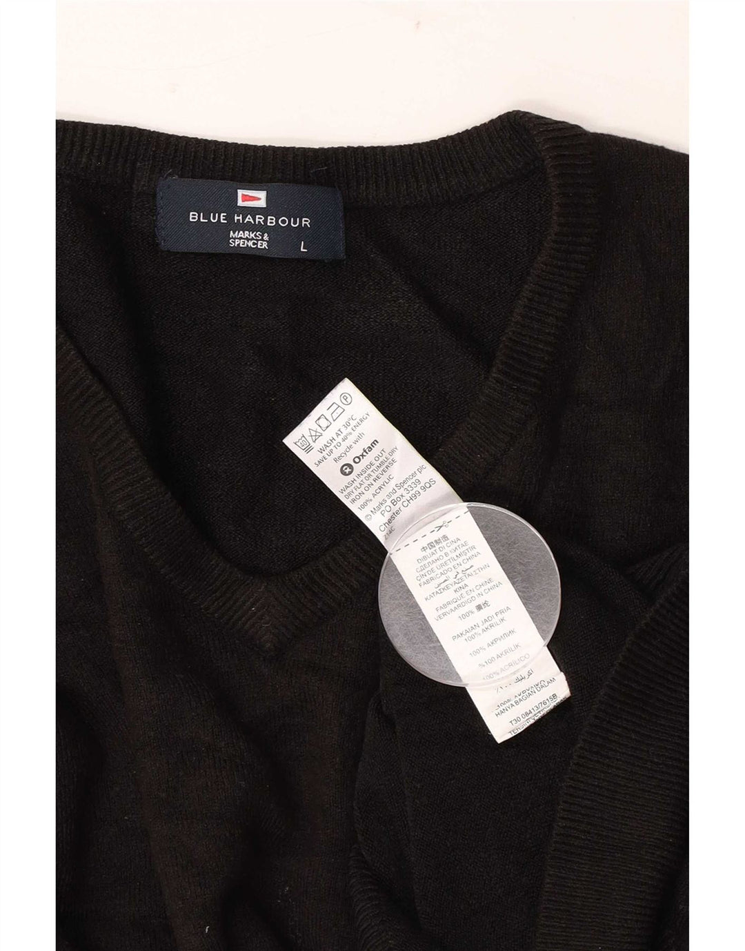 Suéter masculino Marks & Spencer Blue Harbor com decote em V grande acrílico preto