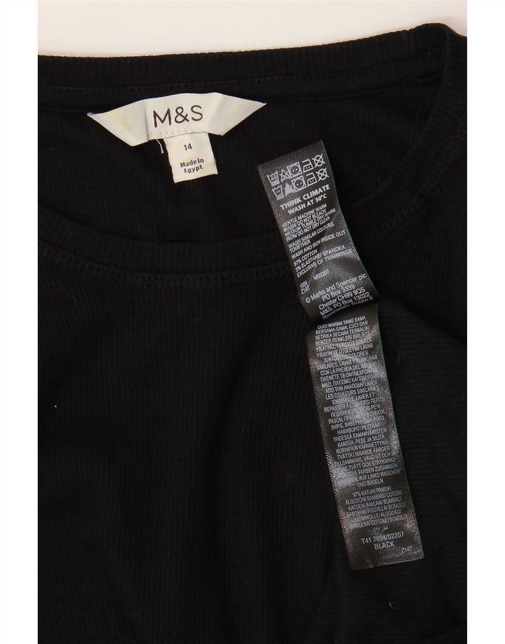 Top feminino Marks & Spencer manga comprida Reino Unido 14 algodão preto médio