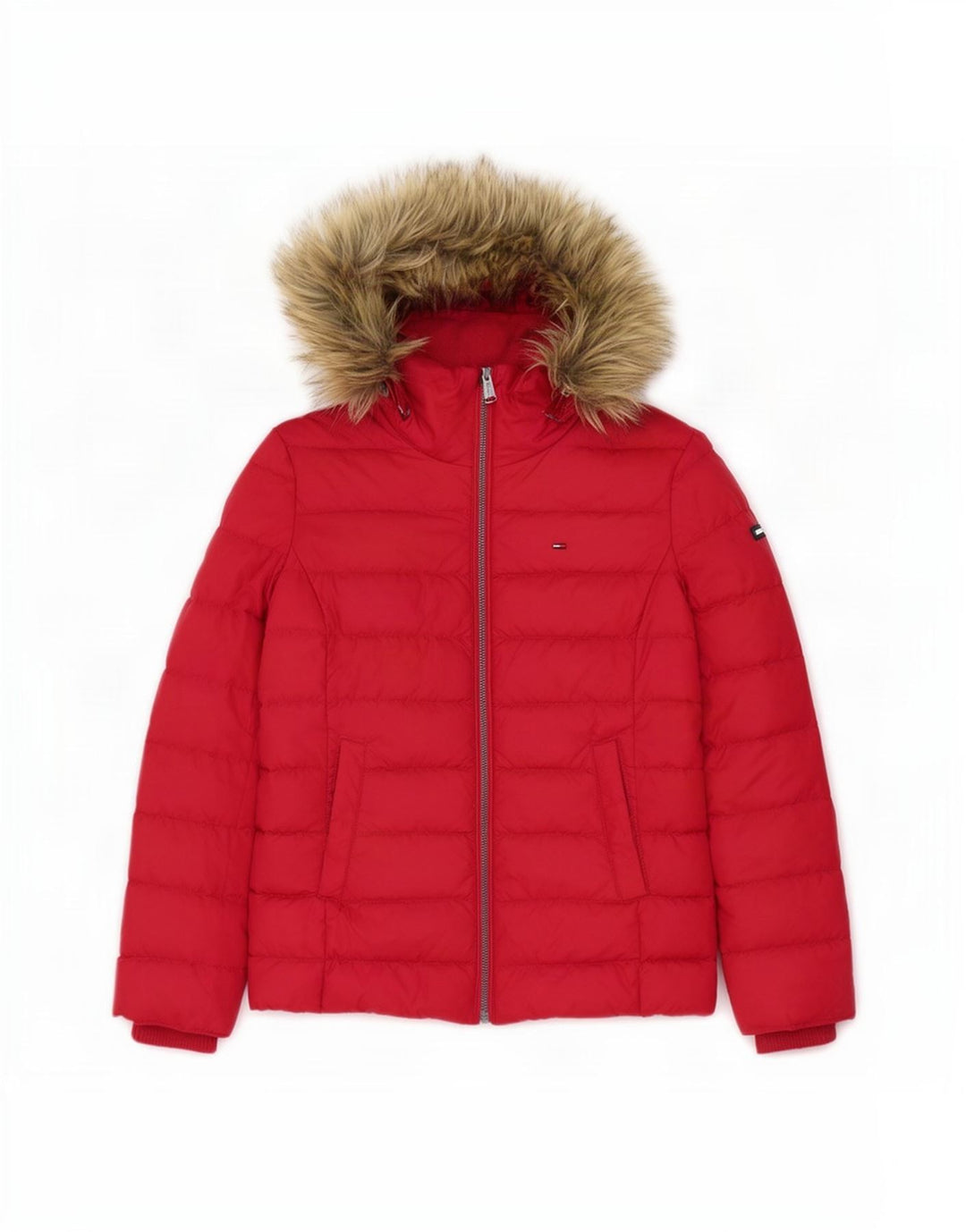 Jaqueta acolchoada com capuz feminina Tommy Hilfiger Reino Unido 10 poliéster vermelho pequeno