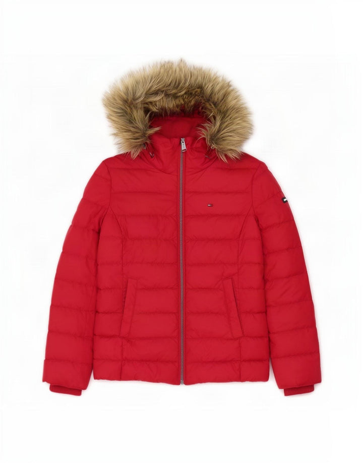 Jaqueta acolchoada com capuz feminina Tommy Hilfiger Reino Unido 10 poliéster vermelho pequeno
