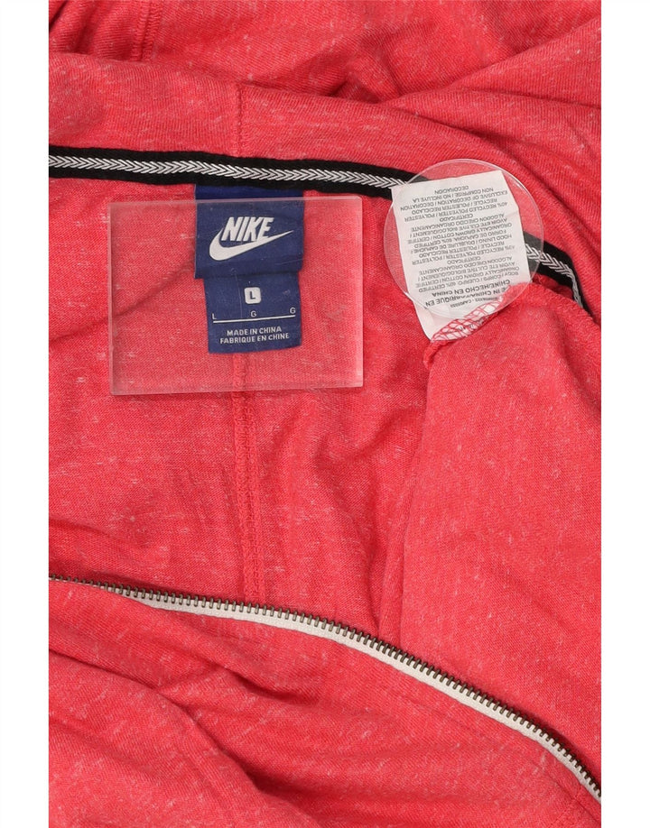 NIKE Womens Zip Hoodie Sweater UK 14 Large Pink Flecked Cotton Vintage Nike and Second-Hand Nike from Messina Hembry 