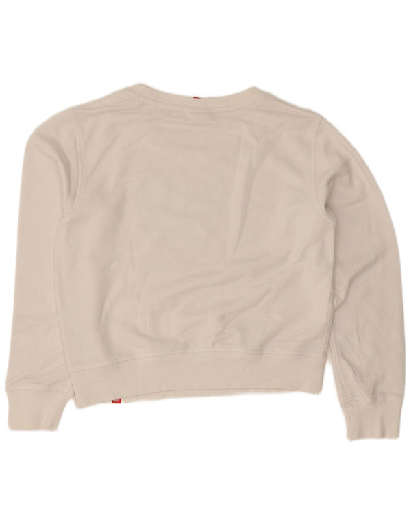 New Balance Womens Crop Graphic Moletom Jumper Reino Unido 14 Médio Algodão Branco