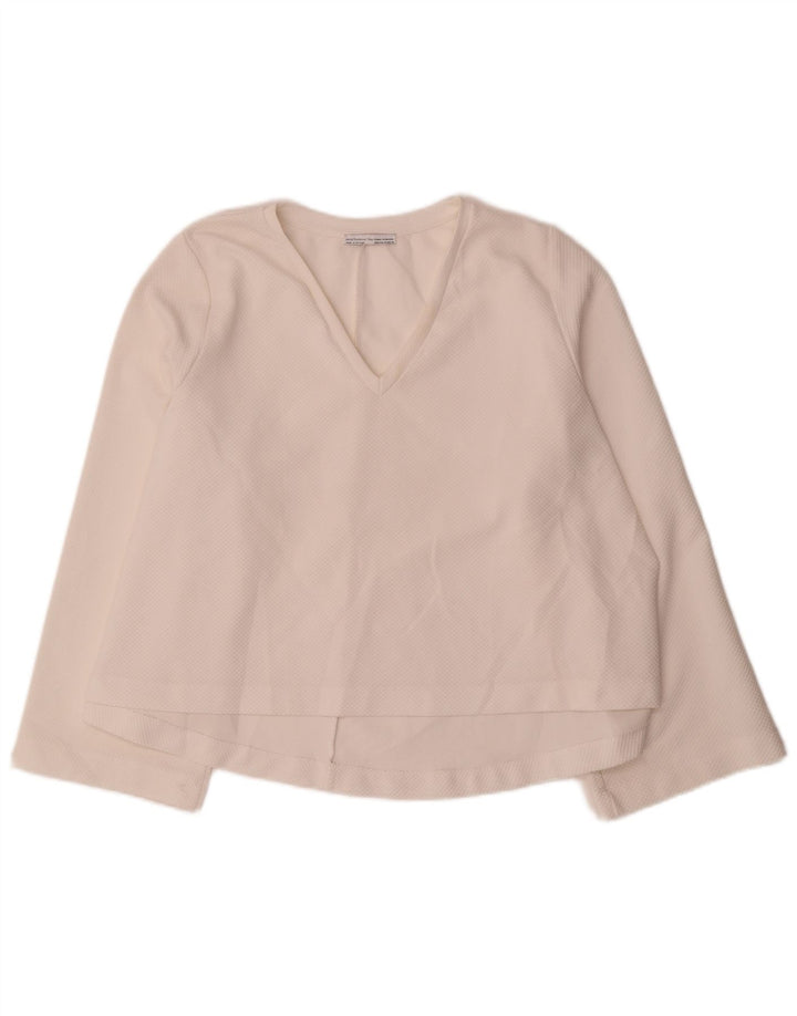 Zara Womens Trafaluc Top Manga Longa UK 14 Médio Off White