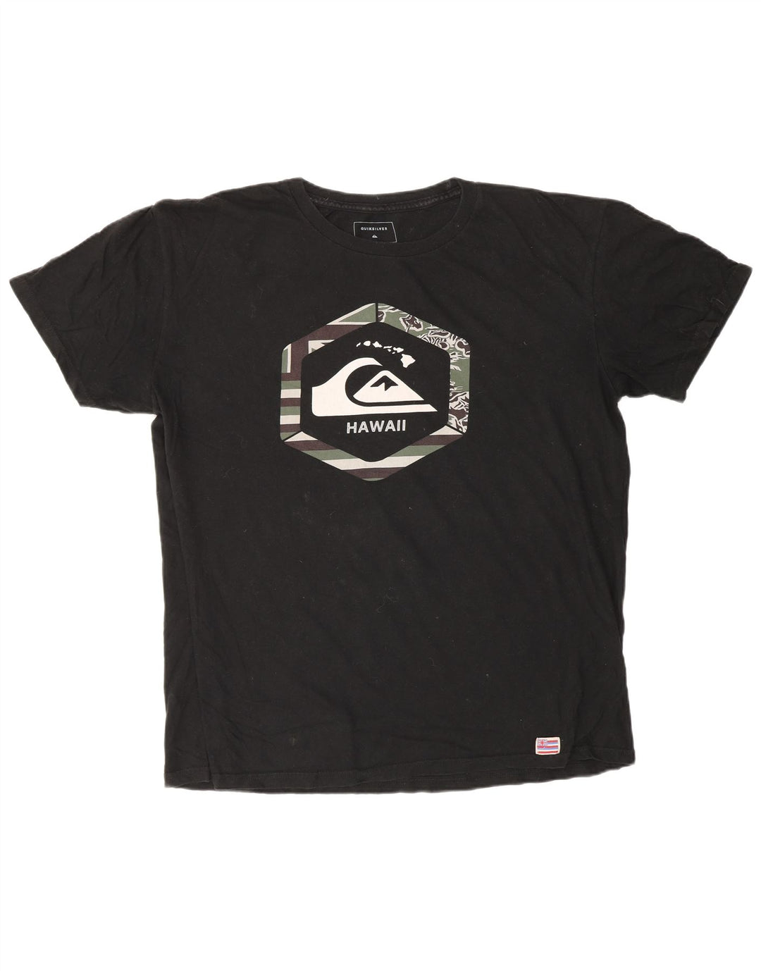 Camiseta masculina QUIKSILVER Hawaii Regular Fit com estampa gráfica grande de algodão preto