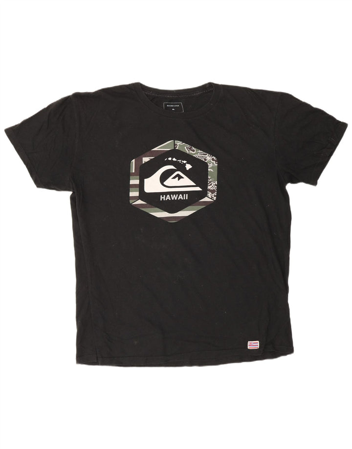 Camiseta masculina QUIKSILVER Hawaii Regular Fit com estampa gráfica grande de algodão preto