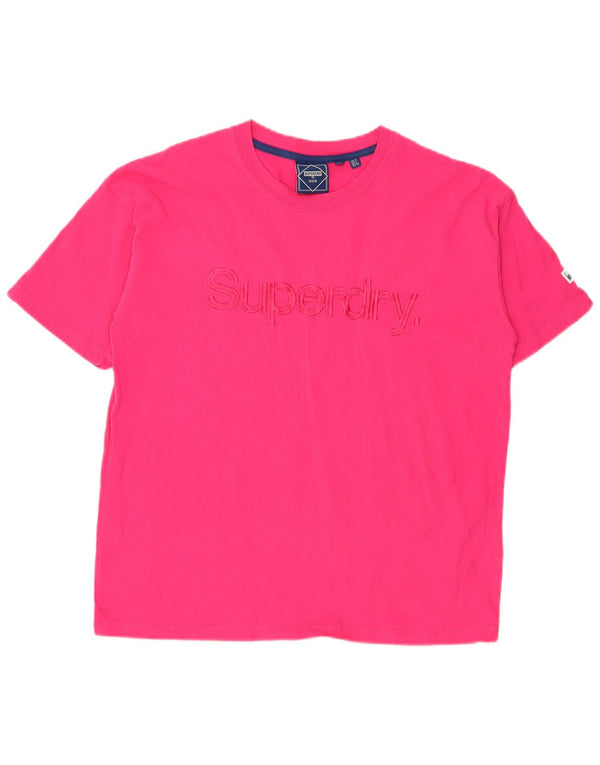 Camiseta feminina Superdry de manga curta com estampa gráfica UK 8 pequena rosa poliéster