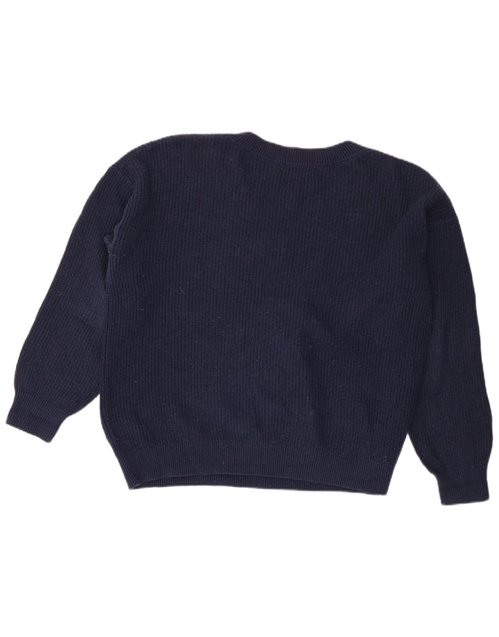 Suéter feminino Marks & Spencer com decote em V e gola V Reino Unido 14 médio azul marinho