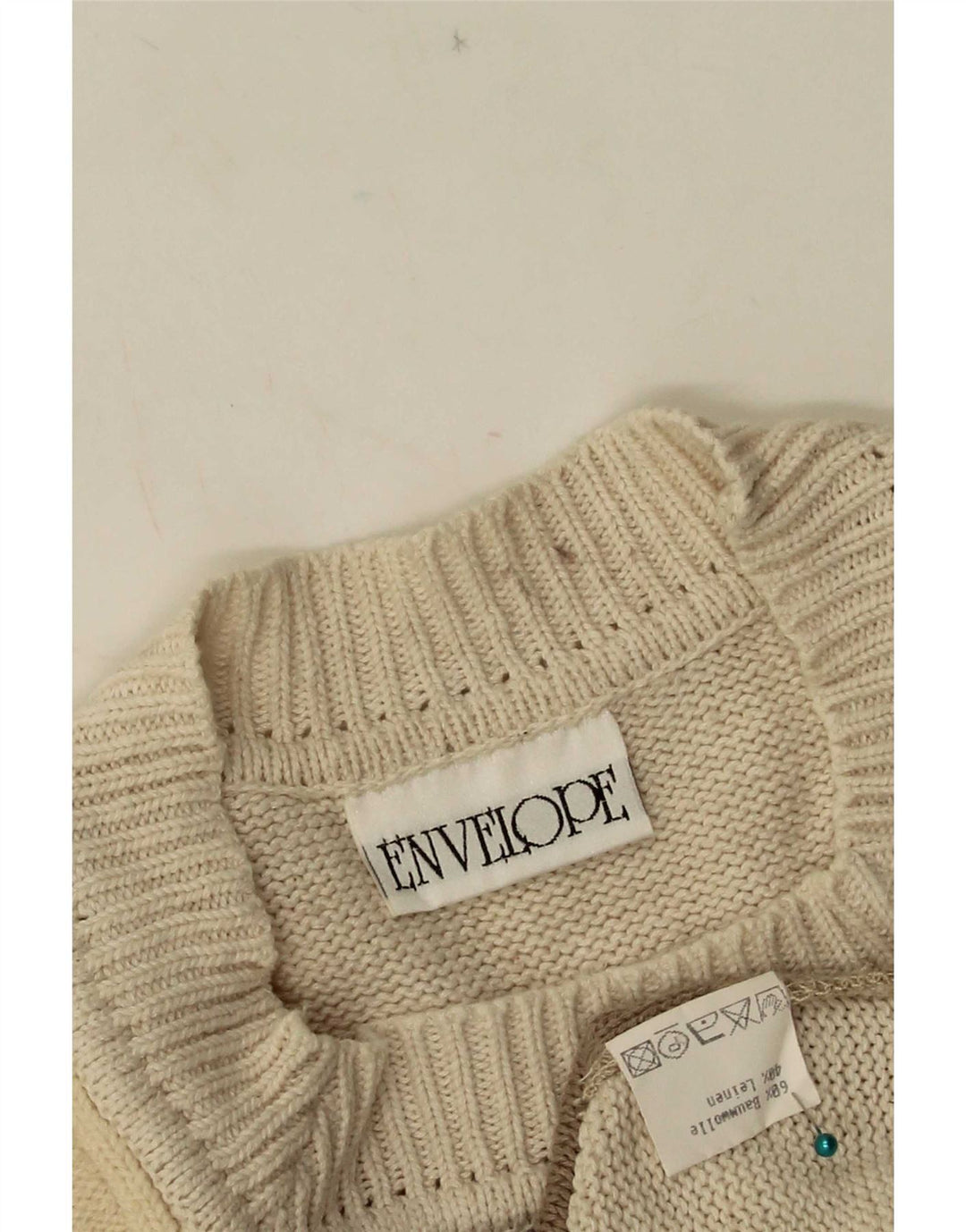 Suéter feminino vintage com gola redonda UE 42 patchwork bege grande
