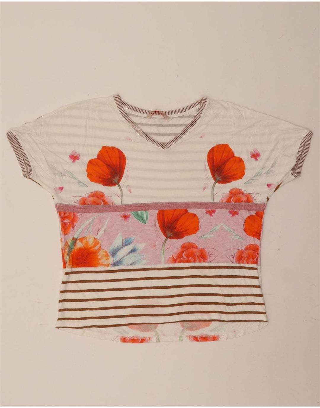 Camiseta feminina Desigual UK 16 grande off white floral