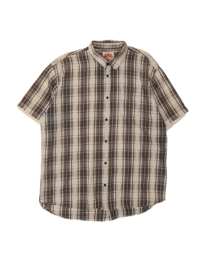 Camisa masculina estampada de manga curta TOM TAILOR 2XL algodão xadrez cinza