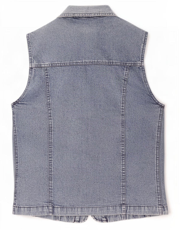 Camisa jeans feminina vintage sem mangas UK 14 azul médio