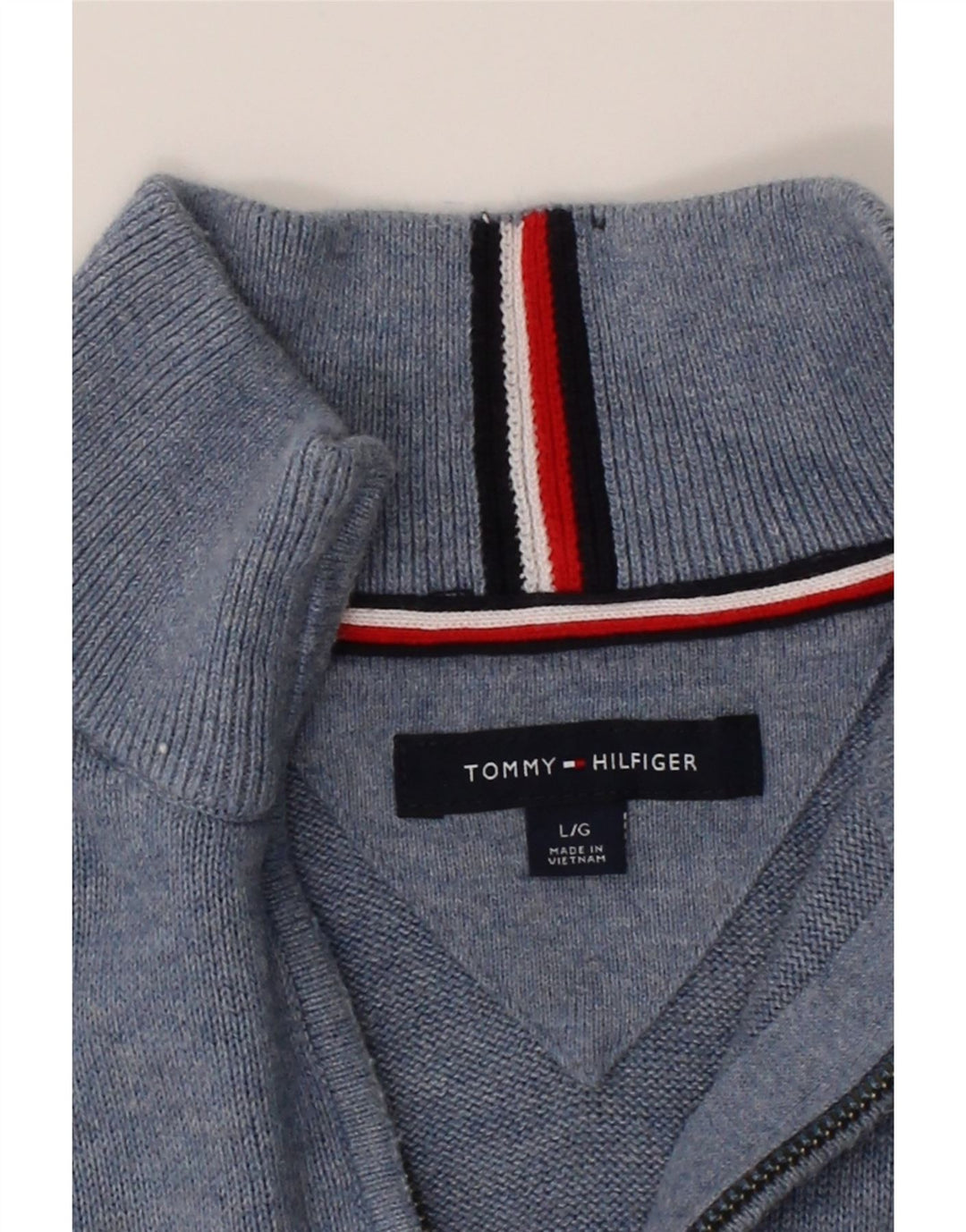 TOMMY HILFIGER Mens Zip Neck Jumper Sweater Large Blue Cotton Vintage Tommy Hilfiger and Second-Hand Tommy Hilfiger from Messina Hembry 