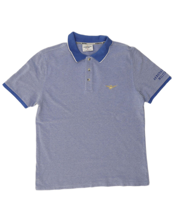 Camisa polo masculina Aeronautica Militare XL algodão manchado azul