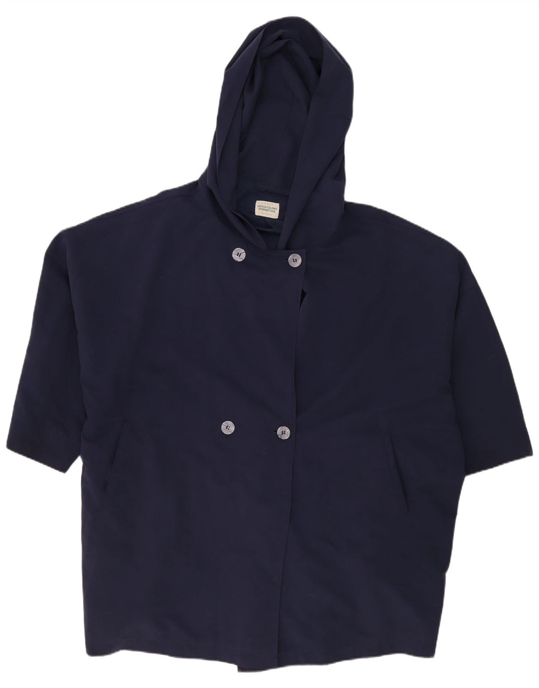 Casaco feminino Benetton com capuz oversized duplo breasted Reino Unido 18 XL azul marinho