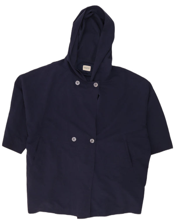 Casaco feminino Benetton com capuz oversized duplo breasted Reino Unido 18 XL azul marinho