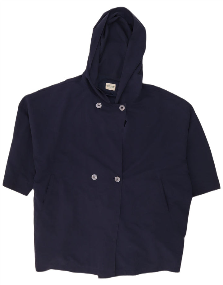 Casaco feminino Benetton com capuz oversized duplo breasted Reino Unido 18 XL azul marinho