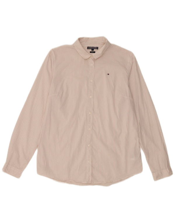 Camisa justa feminina Tommy Hilfiger EUA 12 grande algodão listrado branco