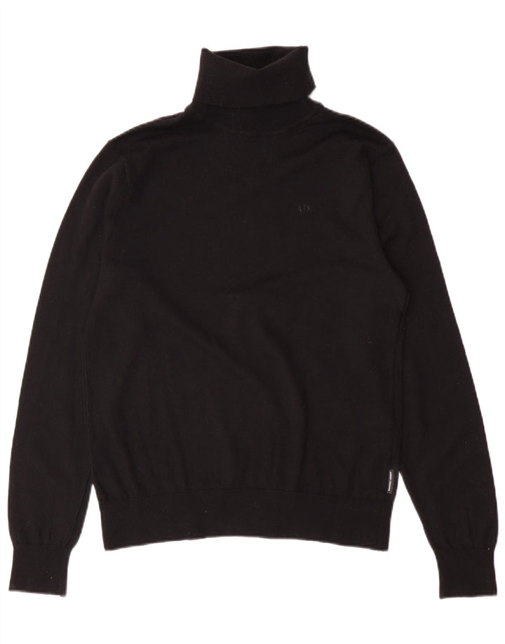 Suéter masculino Armani Exchange com gola redonda e lã virgem preta pequena