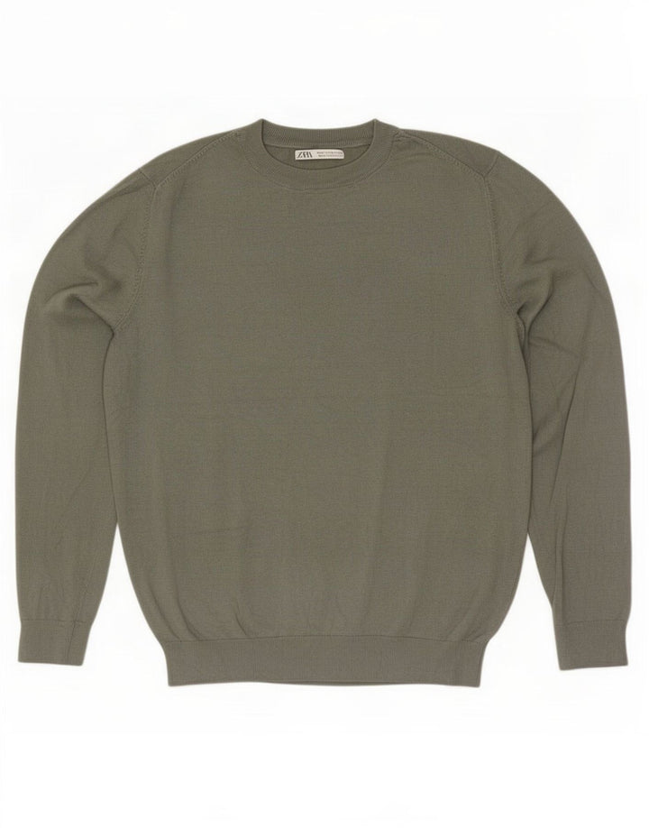 Zara Suéter masculino com gola redonda e viscose cáqui médio