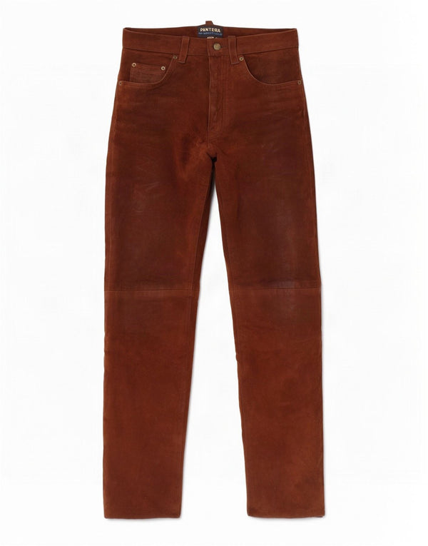 Calça masculina Pantera de camurça reta W31 L33 couro marrom