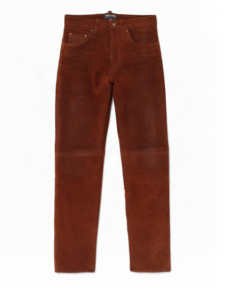 Calça masculina Pantera de camurça reta W31 L33 couro marrom