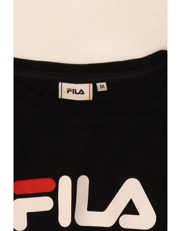 FILA Womens Crop Graphic Top Manga Longa Reino Unido 14 Médio Preto