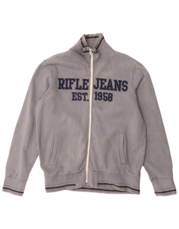 Rifle Mens Graphic Tracksuit Top Jacket Grande Poliéster Cinza
