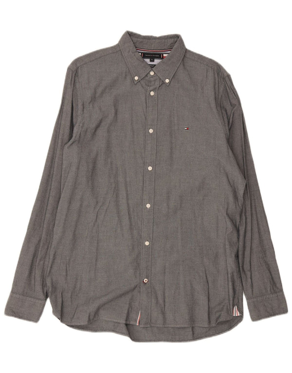 Tommy Hilfiger Mens Slim Fit Camisa XL Cinza Algodão