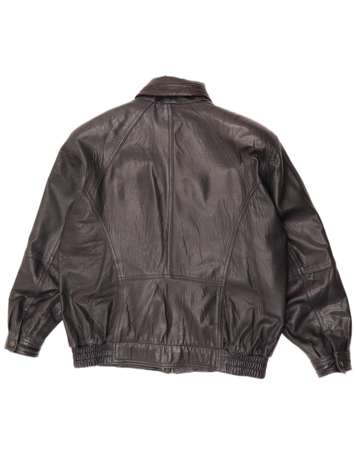 Jaqueta de couro masculina vintage EU 52 XL couro azul marinho