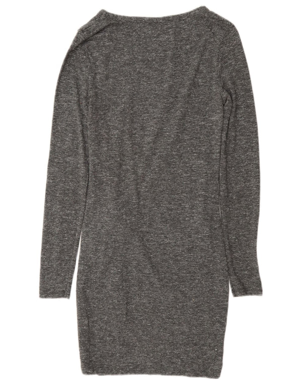 Vestido feminino Topshop manga comprida com bainha UK 8 pequeno cinza manchado