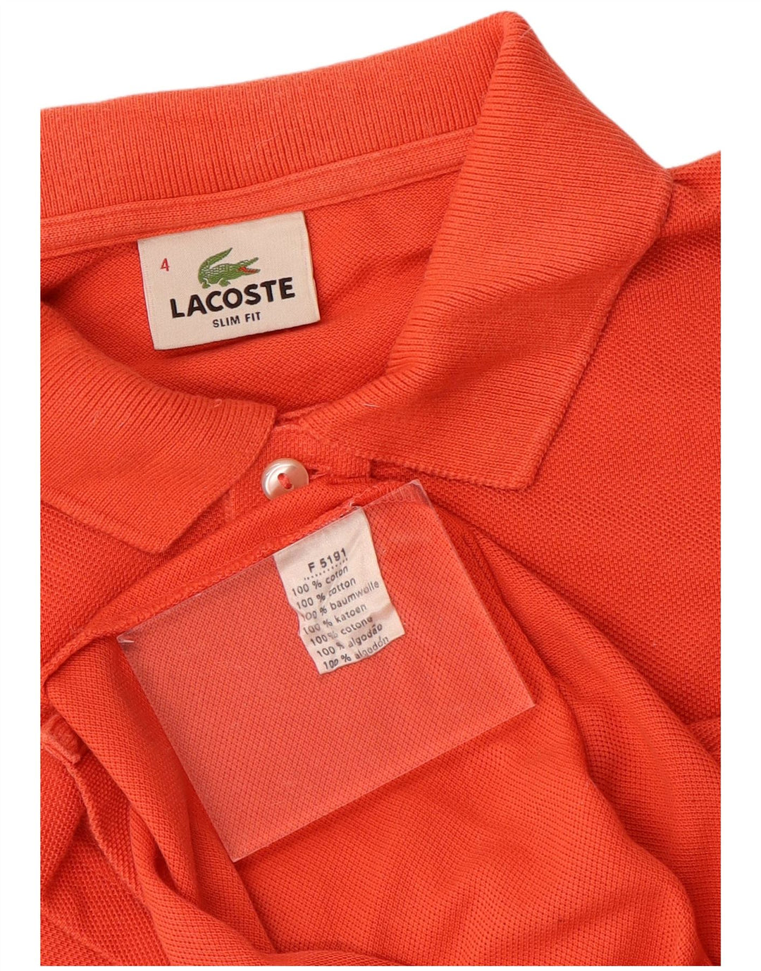 Camisa polo masculina LACOSTE Slim Fit tamanho 4 algodão laranja médio