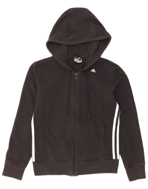 Adidas Womens Climalite Zip Hoodie Sweater UK 8/10 Pequeno Algodão Preto