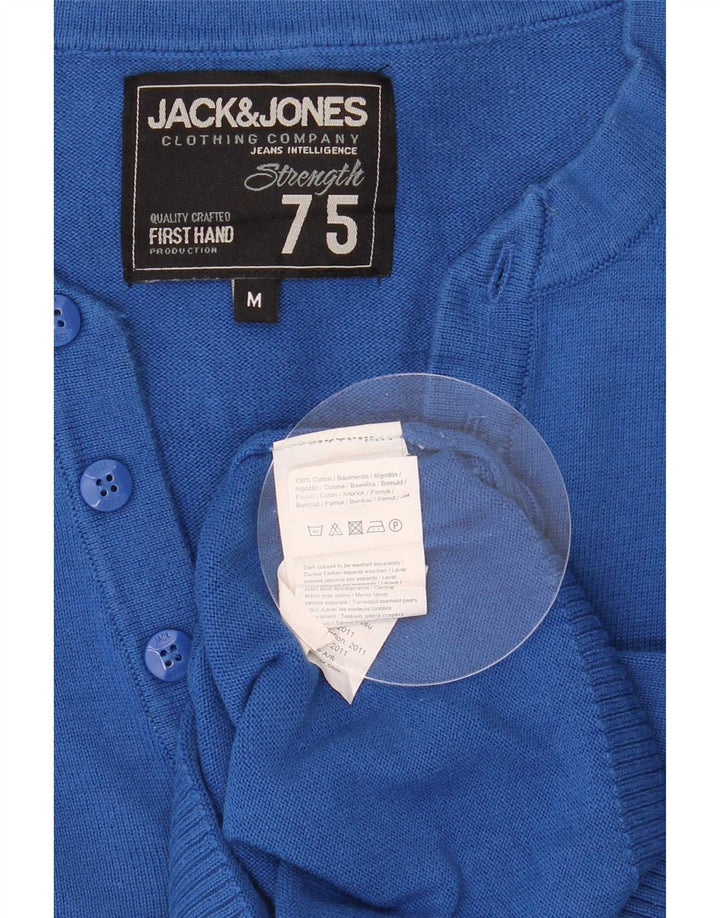 Suéter masculino Jack & Jones com decote em V de algodão azul médio
