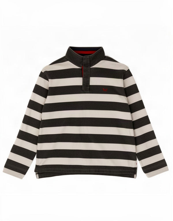 Crew Clothing Mens Zip Neck Moletom Jumper Médio Preto Listrado Algodão