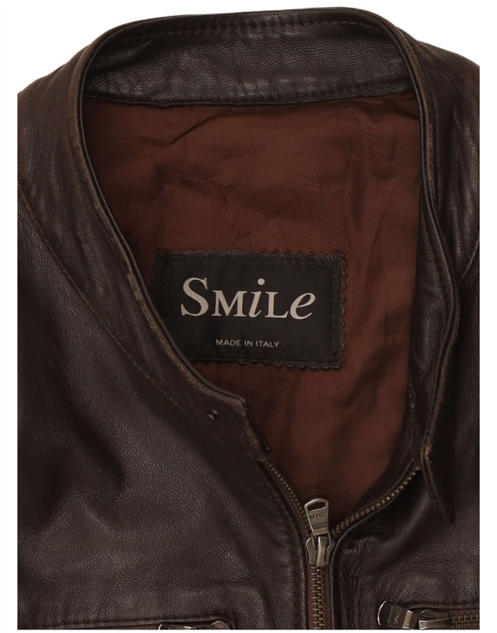 Jaqueta de couro masculina vintage UK 38 marrom médio