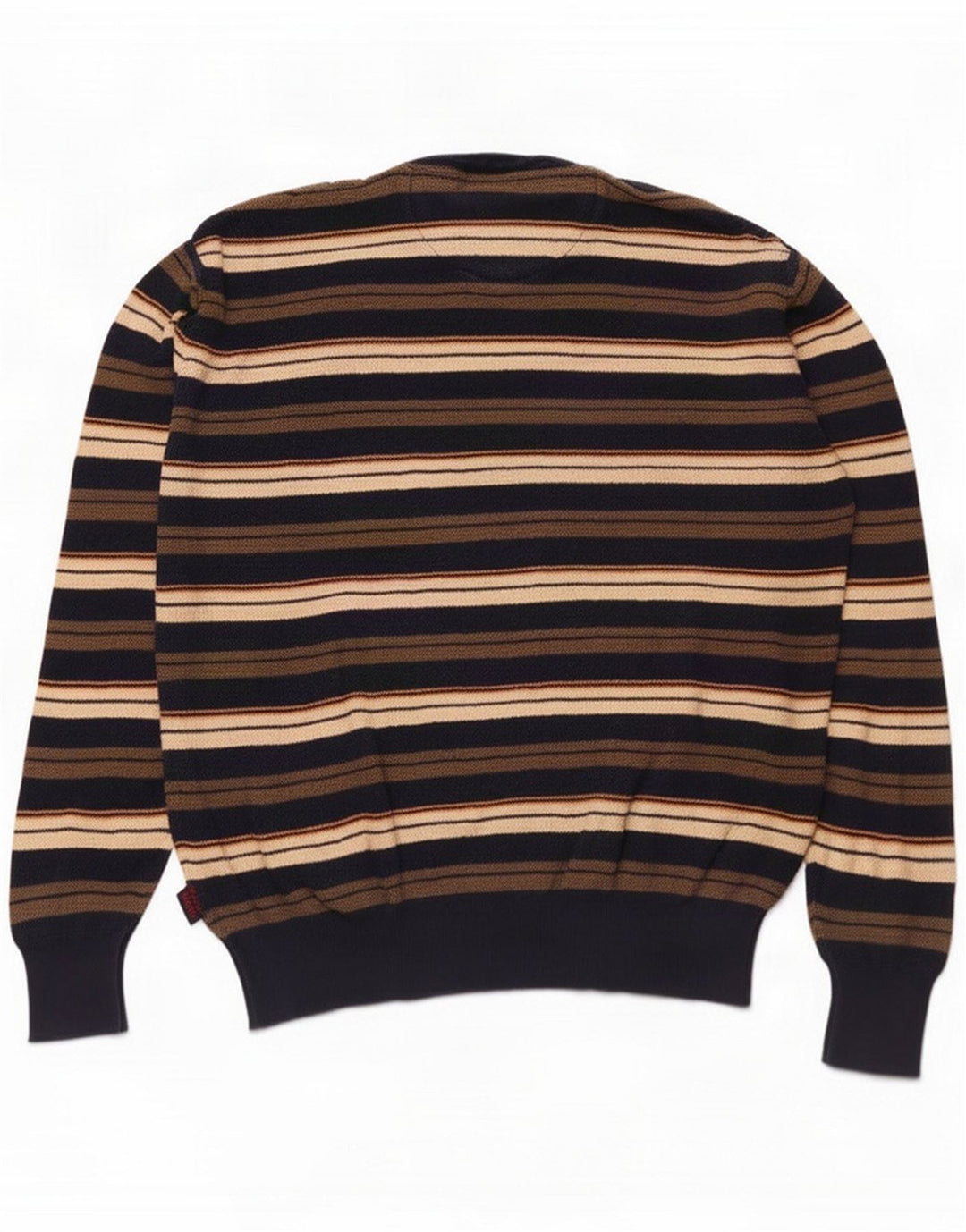 Suéter vintage masculino com gola redonda listrado pequeno multicolorido