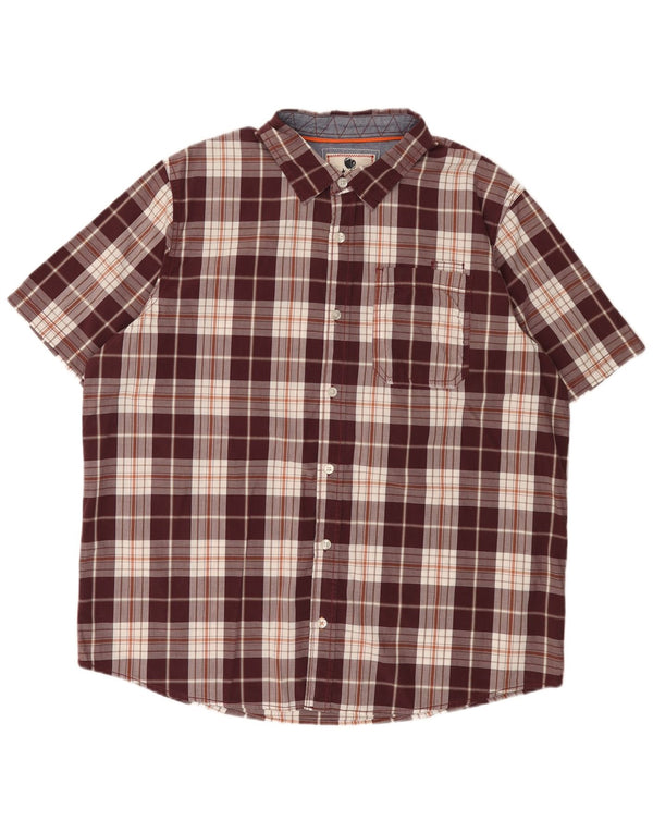 Camisa masculina de manga curta Fat Face 2XL algodão xadrez marrom