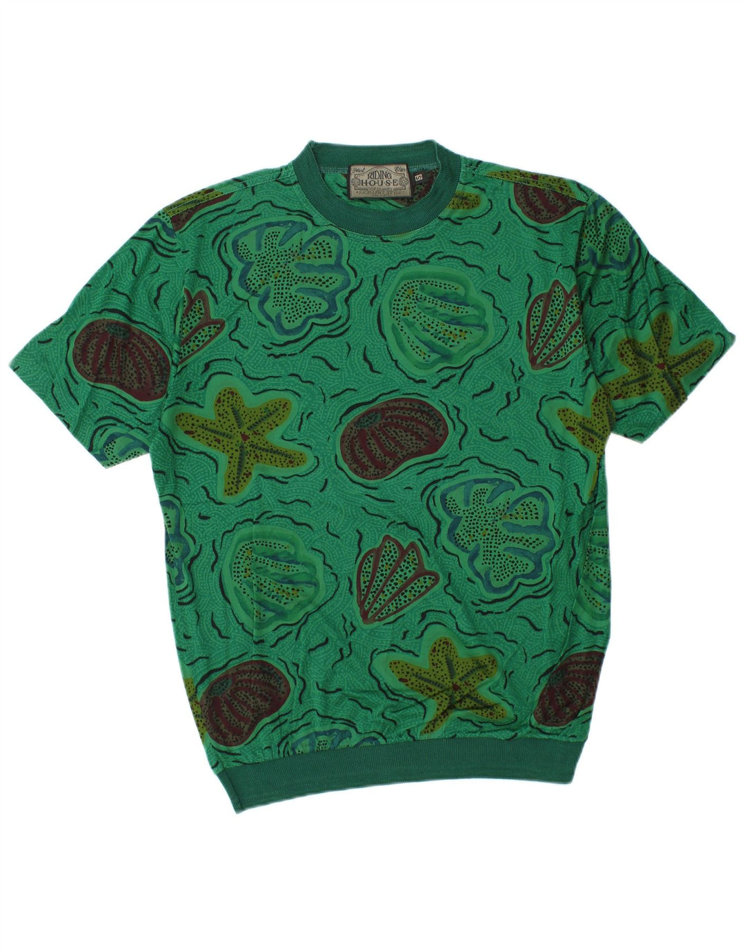 Camiseta masculina VINTAGE com padrão abstrato de algodão verde pequeno