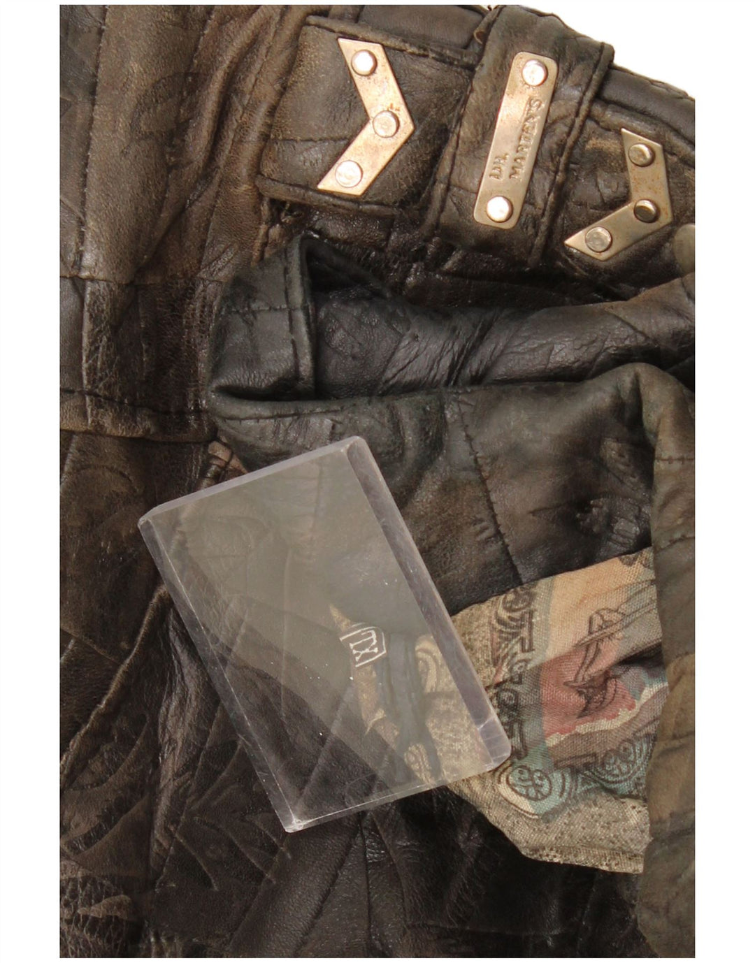 Jaqueta feminina de couro cropped DR MARTENS UK 18 XL marrom patchwork