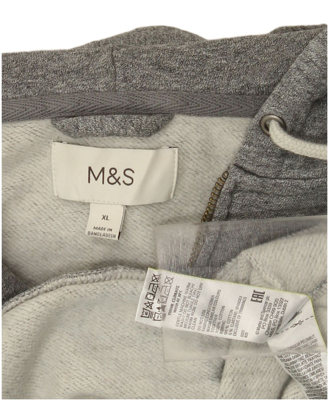 Suéter masculino Marks & Spencer com capuz e zíper XL algodão cinza