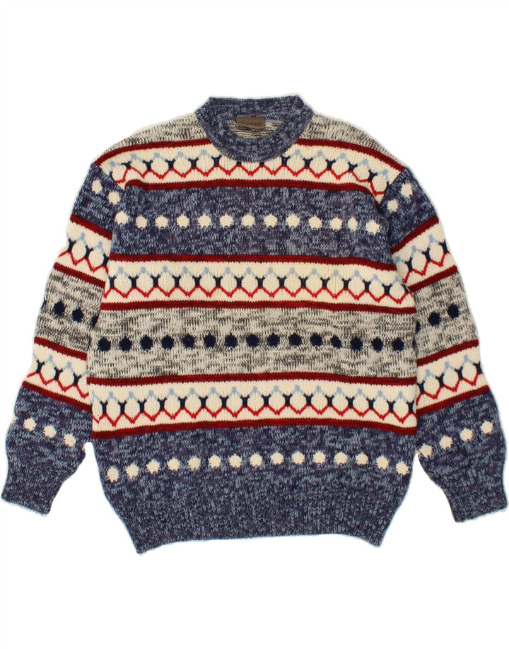 Suéter masculino SEVRES com gola redonda IT 50 lã Fair Isle azul médio