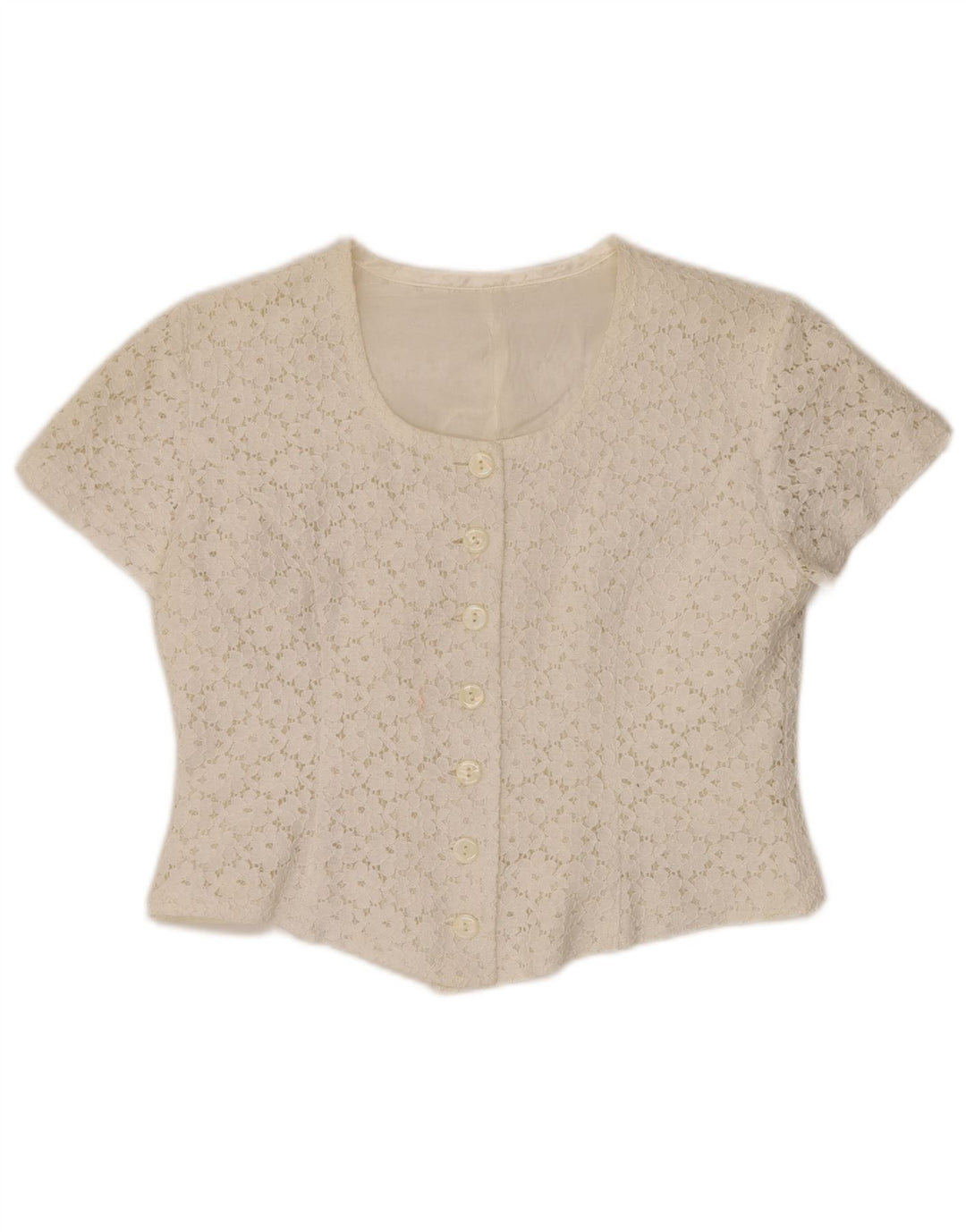 Blusa feminina VINTAGE manga curta cropped IT 46 grande off white floral