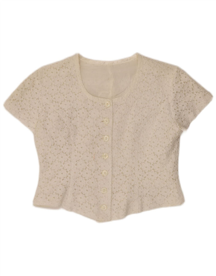 Blusa feminina VINTAGE manga curta cropped IT 46 grande off white floral