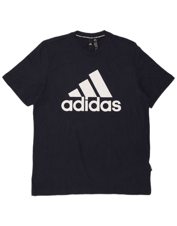 Adidas Mens Graphic T-Shirt Top Grande Algodão Azul Marinho