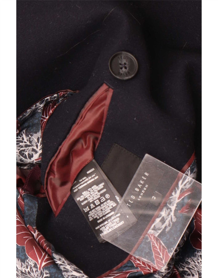 Casaco masculino Ted Baker Pea tamanho 2 pequeno lã azul marinho