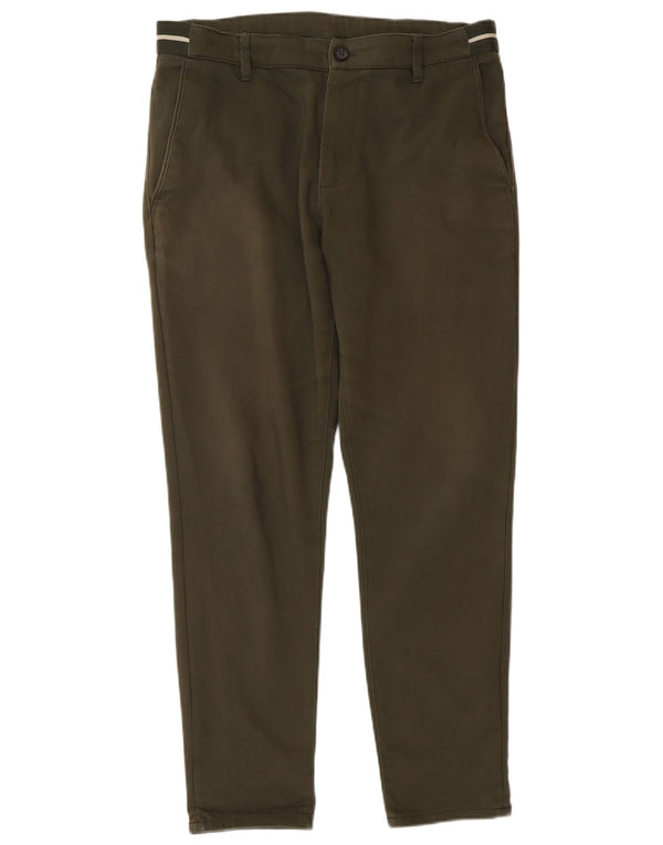 Zara Mens Slim Chino Calças Pequenas W30 L28 Algodão Cáqui