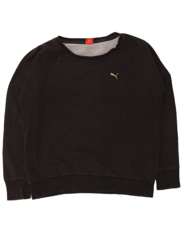 Puma moletom feminino oversized jumper UK 16 grande algodão manchado preto