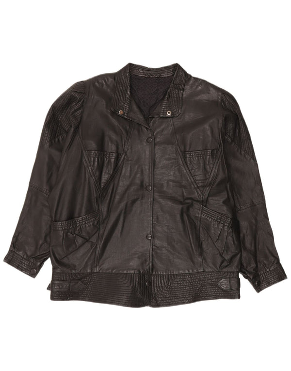 Jaqueta de couro superdimensionada feminina VINTAGE UK 20 2XL preta